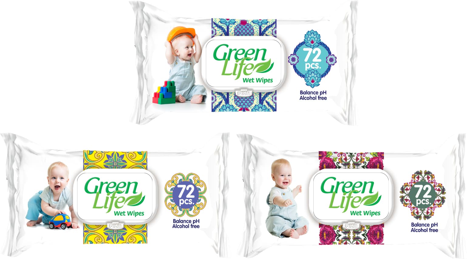 Мокри кърпички Green Life бебешки 72 броя