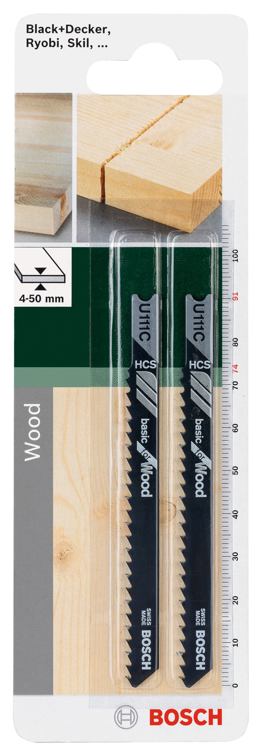 Ножчета за прободен трион за дърво Bosch U111C 91мм 2 броя 