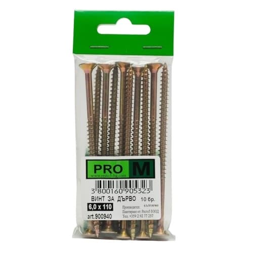 Винт за дърво PRO M 6x110 мм 10 броя 