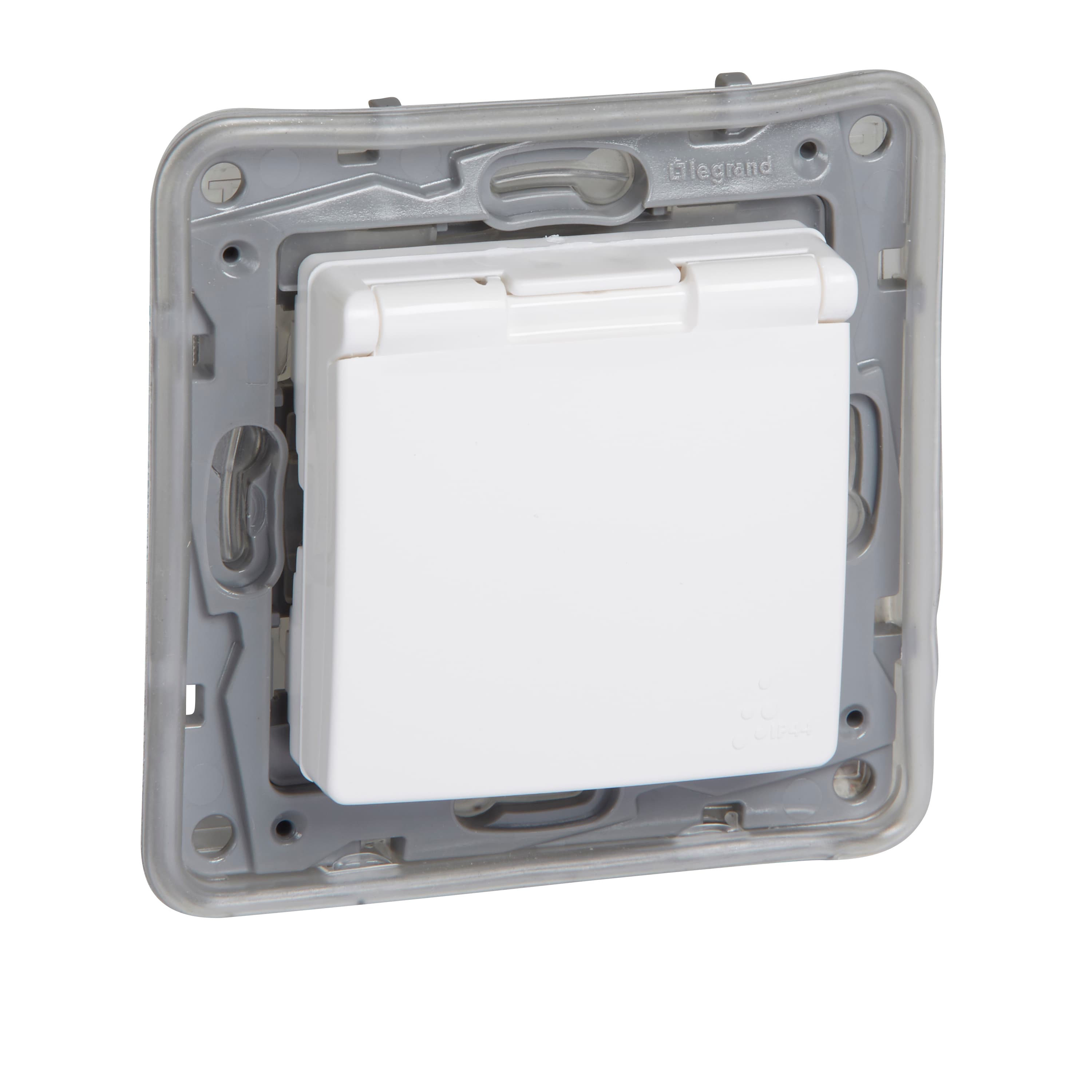 Механизъм за единичен контакт с капак Legrand Niloe IP44 бял 