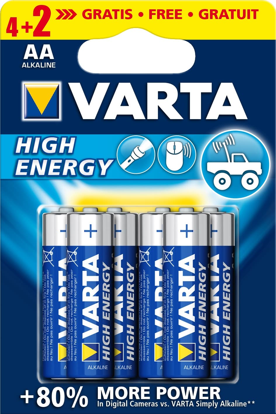 Алкална усилена батерия Varta High Energy AA / 4+2 броя