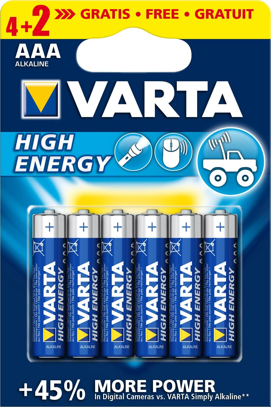 Алкална усилена батерия Varta High Energy AAA / 4+2 броя