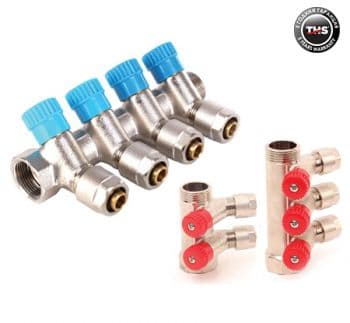 Щампован колектор с адаптор и вентил / 4 отвора THS Thermostyle 1" ф16 