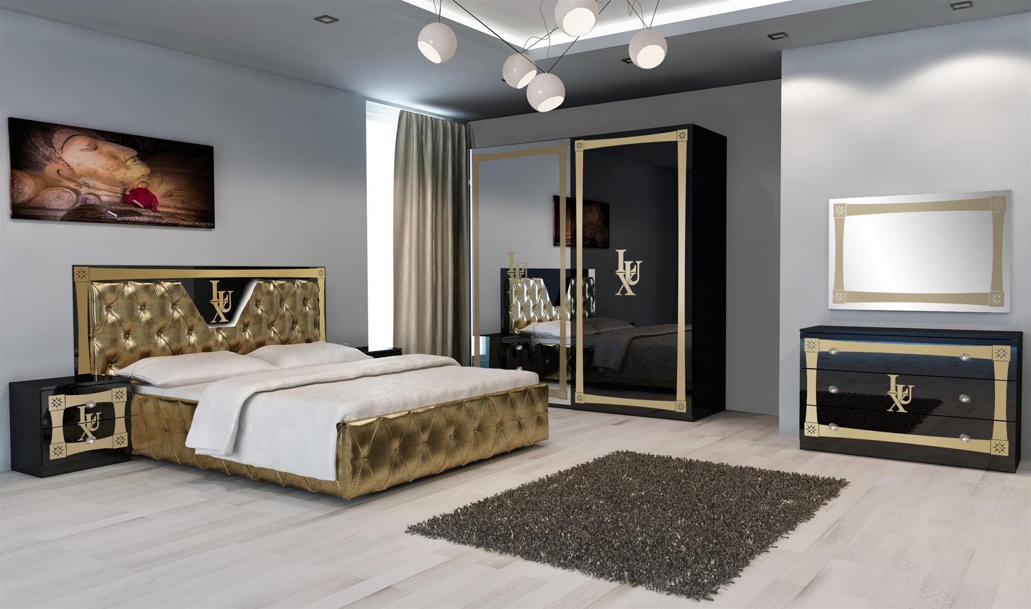 Спален комплект Lux Nero Gold 160/200