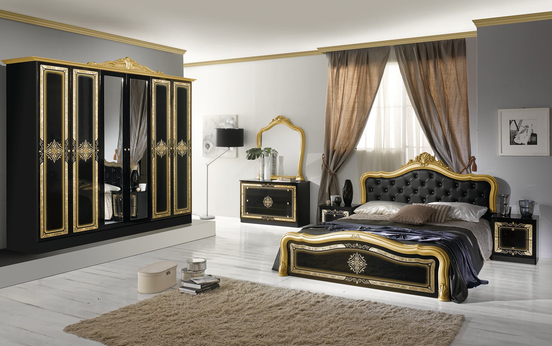 Спален комплект Luisa Nero Gold 160/200