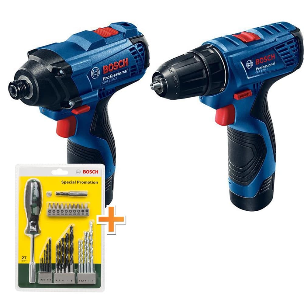 Комплект ударен акум. гайковерт Bosch GDR 120-LI + акум. винтоверт Bosch GSR 12-LI с подарък