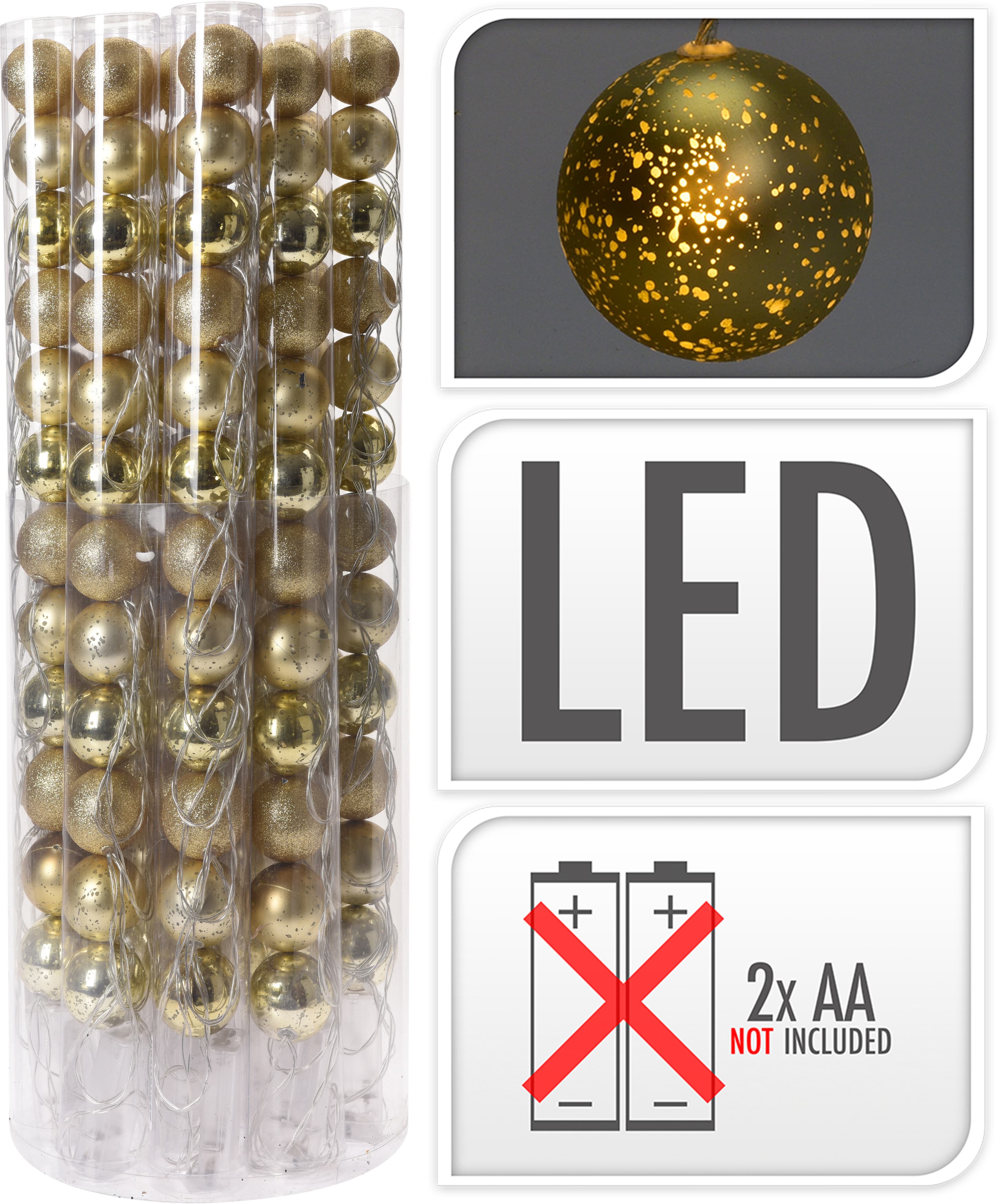 Коледни LED топки злато 12х50мм 