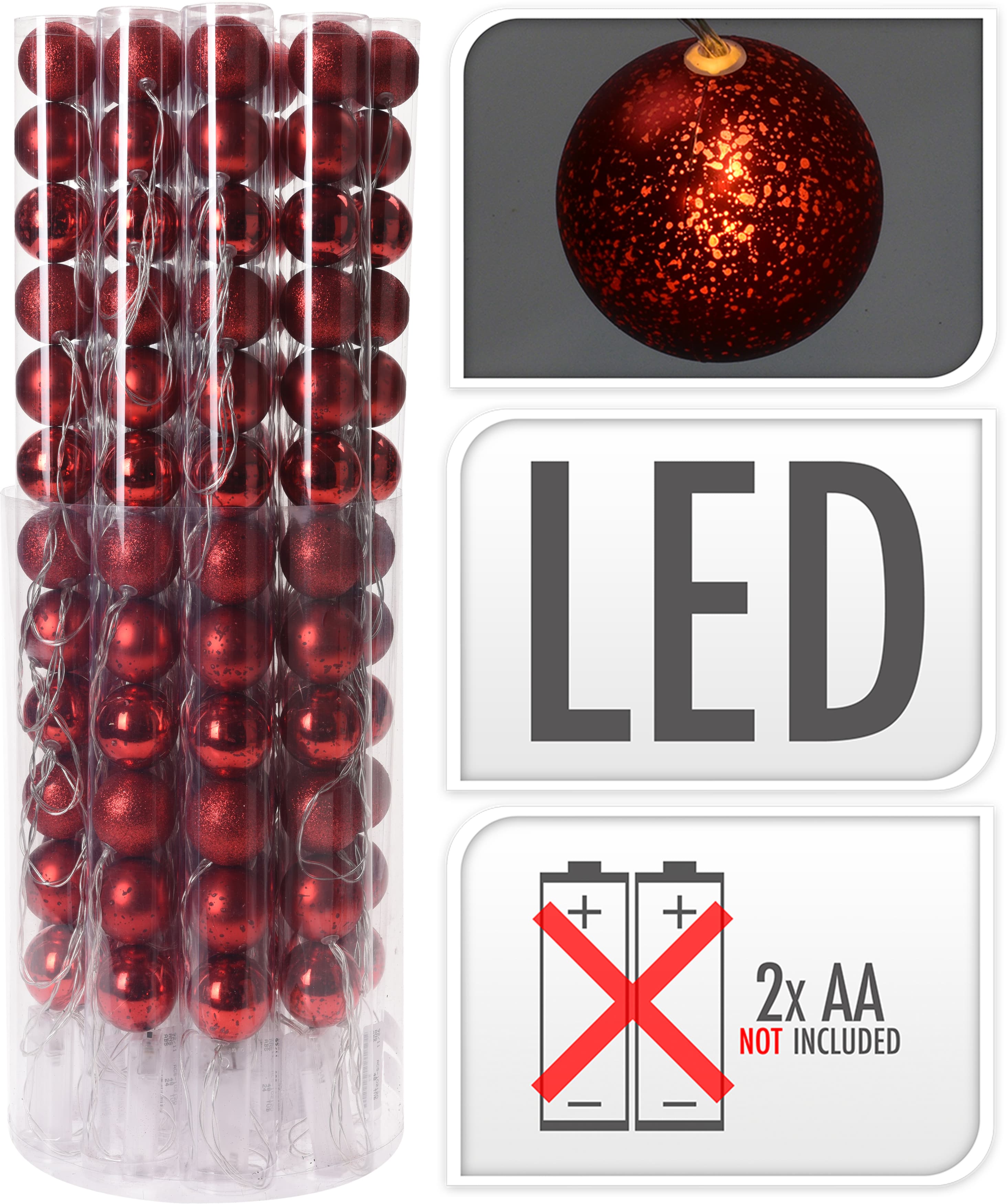 Коледни LED топки червени 12х50мм