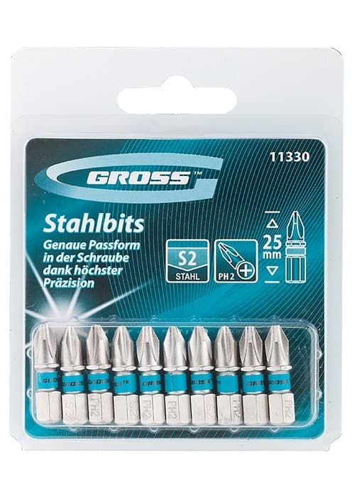 Комплект битове GROSS PH2 х 25 мм / 10 броя