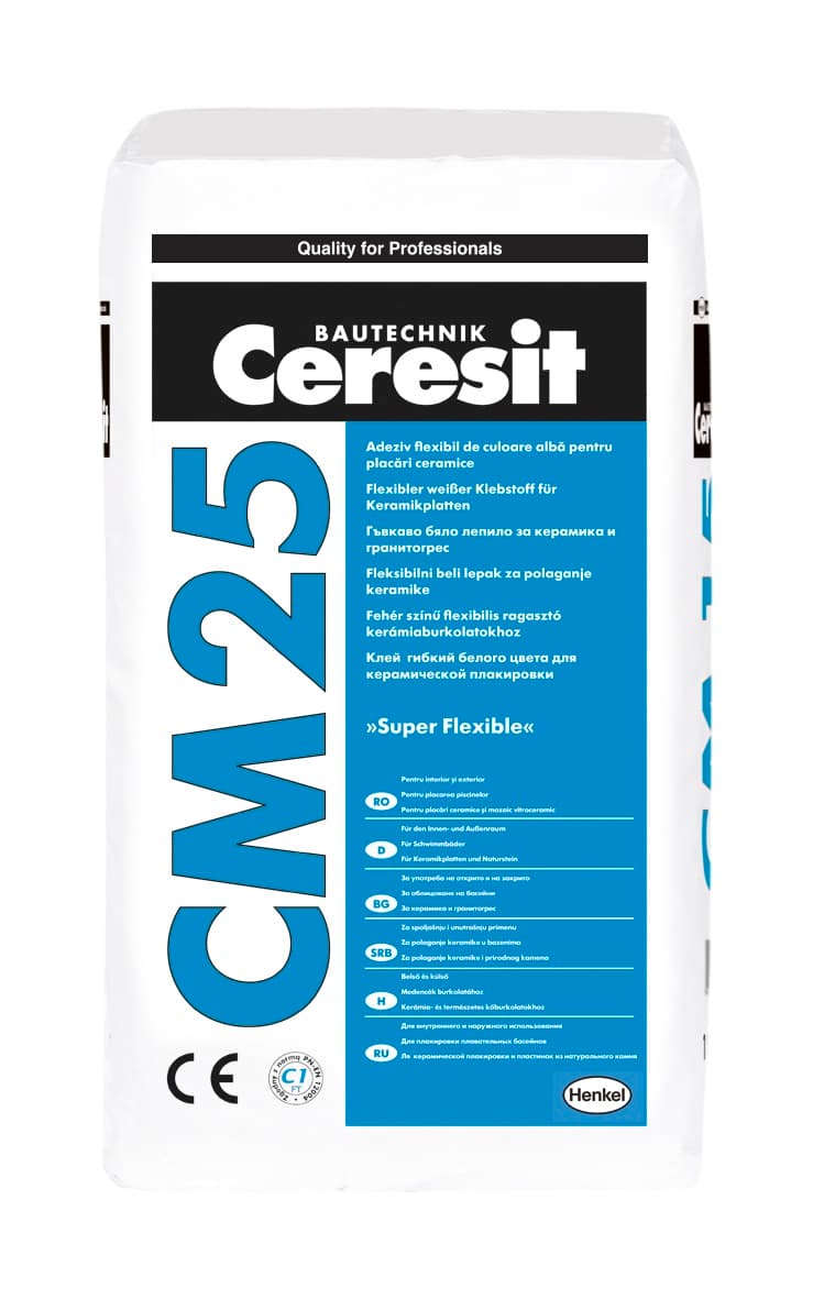 Супер гъвкаво лепило за плочки CM 25 Super Flex C2TES1 бял цвят 25кг