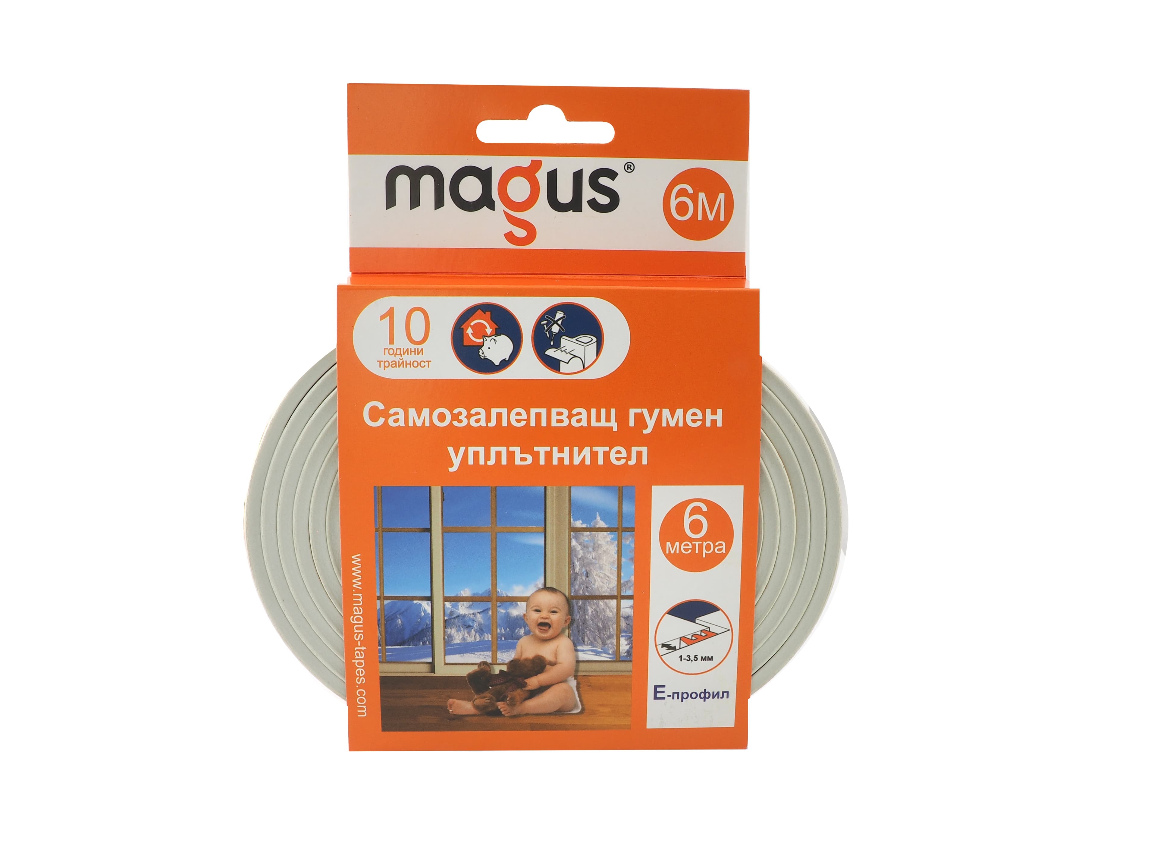 Гумен уплътнител Magus 6м / Е профил / бял