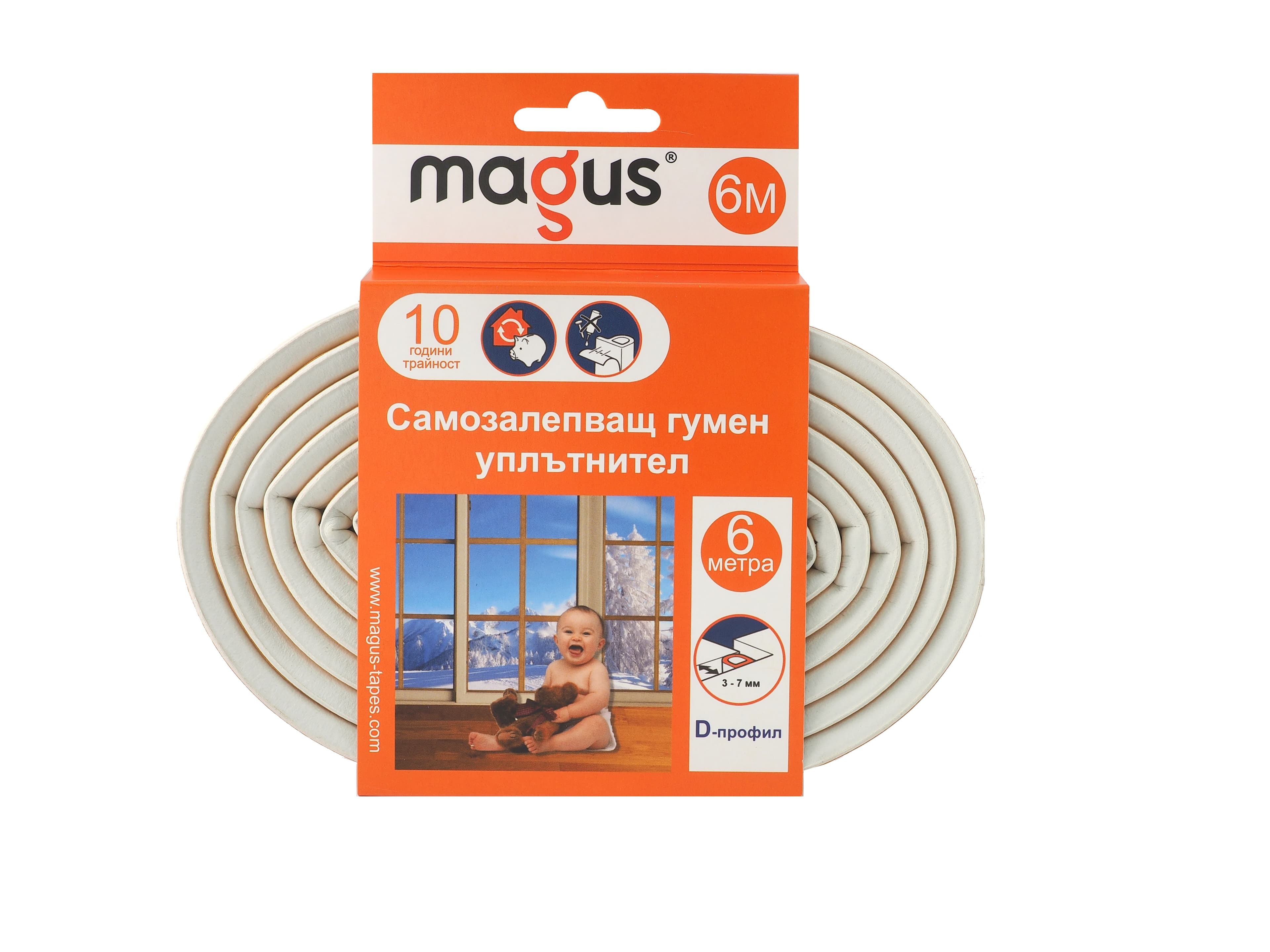 Гумен уплътнител Magus 6 м / D профил / бял