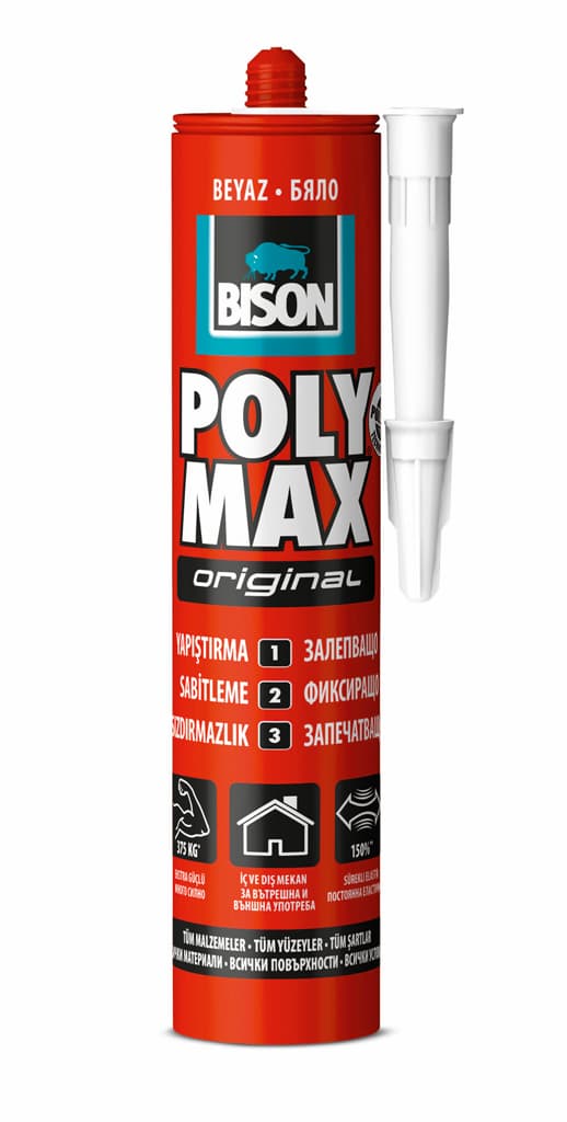 Универсално строително лепило Bison Poly Max Original бял 465 гр / картуш