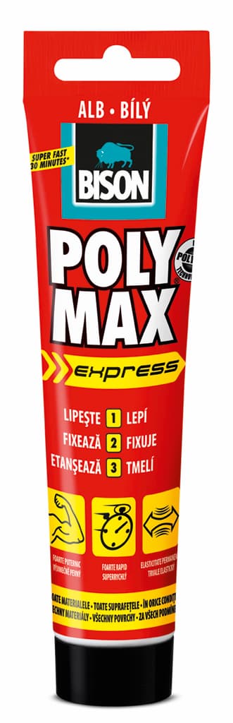 Универсално строително лепило Bison Poly Max Original Express бял 165 гр / туба