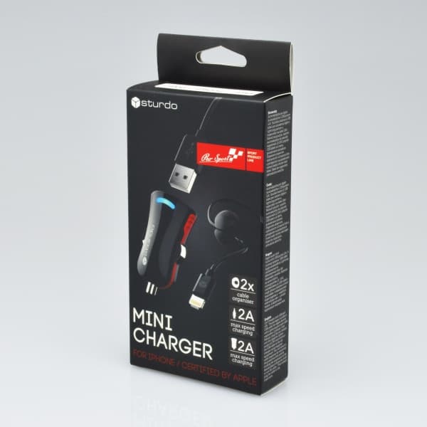 Мини зарядно за автомобил Sturdo Car Charger 2in1 Pro Sport / 2A / 1м / MFI Lightning