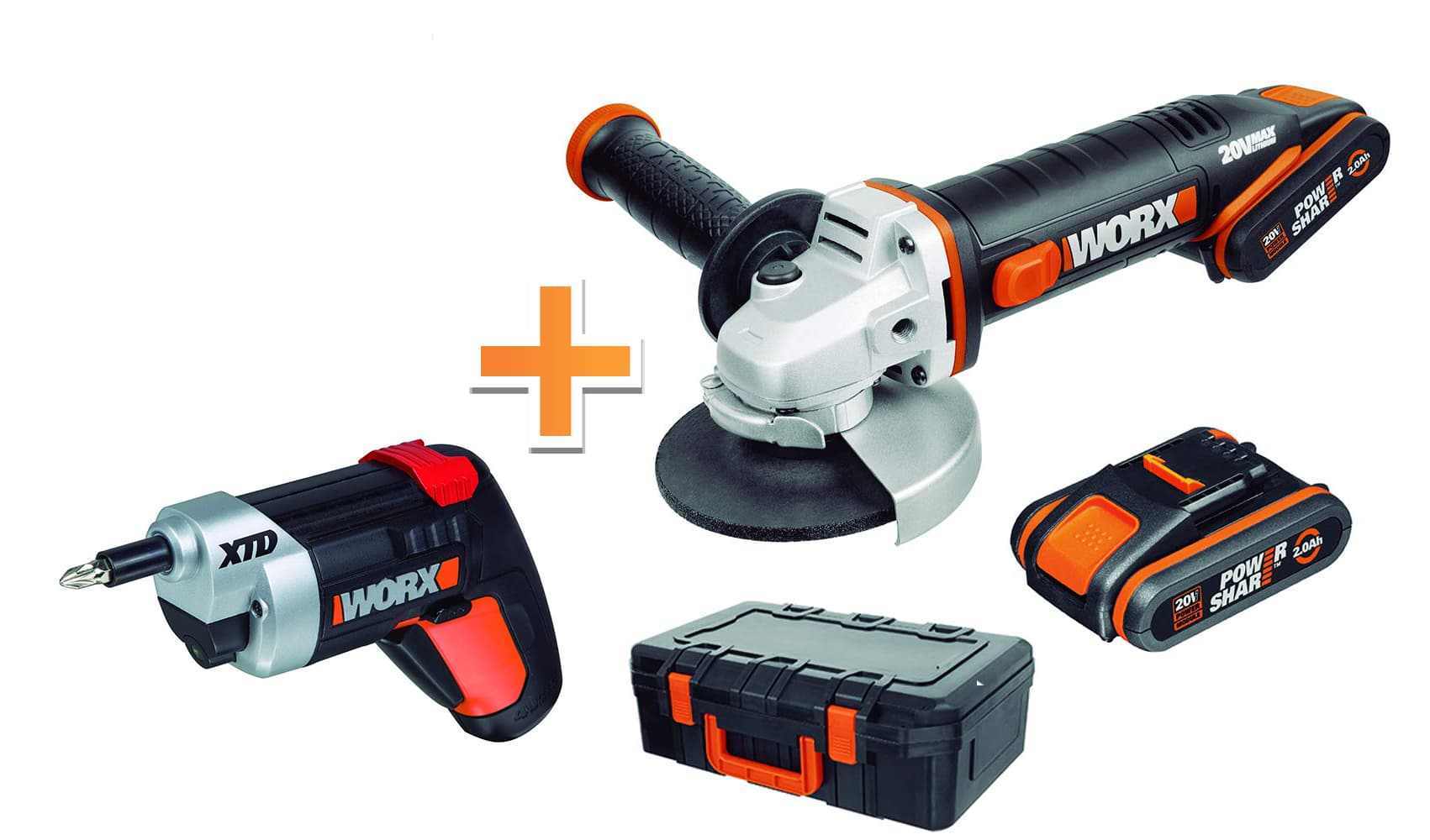 Акумулаторен ъглошлайф Worx WX 800 / 2 броя Li-ion 20V / 2Ah + подарък Акумулаторна отвертка Worx WX252
