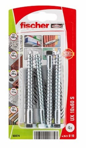 Универсален дюбел комплект с винт Fischer UX 10x60 S K NV блистер