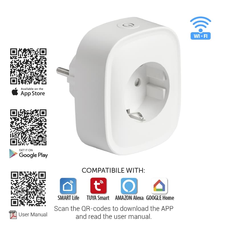 Eдиничен Wi-Fi Smart контакт UltraLux 16А 3500W 220-240V AC