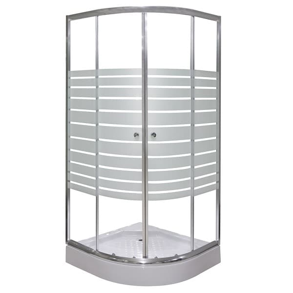 Oвална душ кабина с корито Cascada 8120ER Set / 90x90x195см стъкло с бели ленти