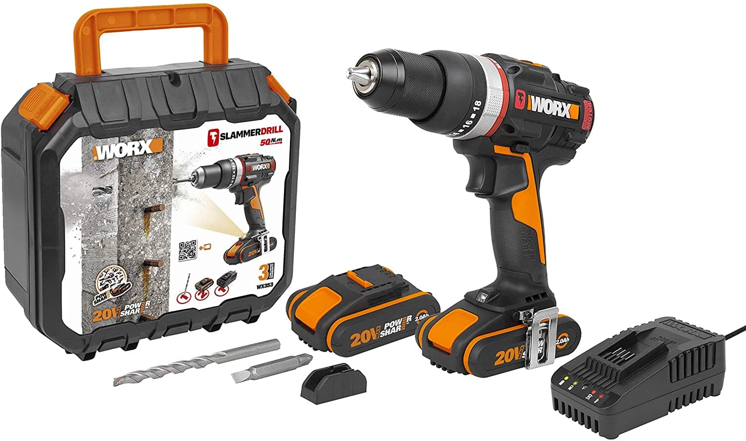 Акумулаторна ударна безчеткова бормашина Worx Slammer WX-JCR 20V 50Nm