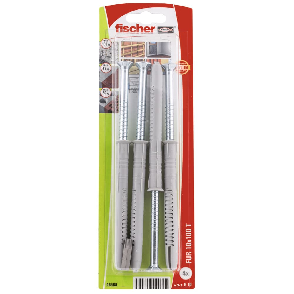 Рамков дюбел с винт фрезенк Fischer FUR 10x100 T K NV 45468 / 4 броя