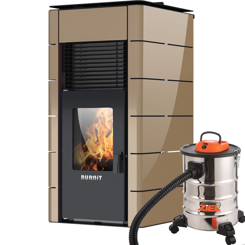 Пелетна камина Burnit Concept 13 с водна риза / Капучино + Прахосмукачка за пепел