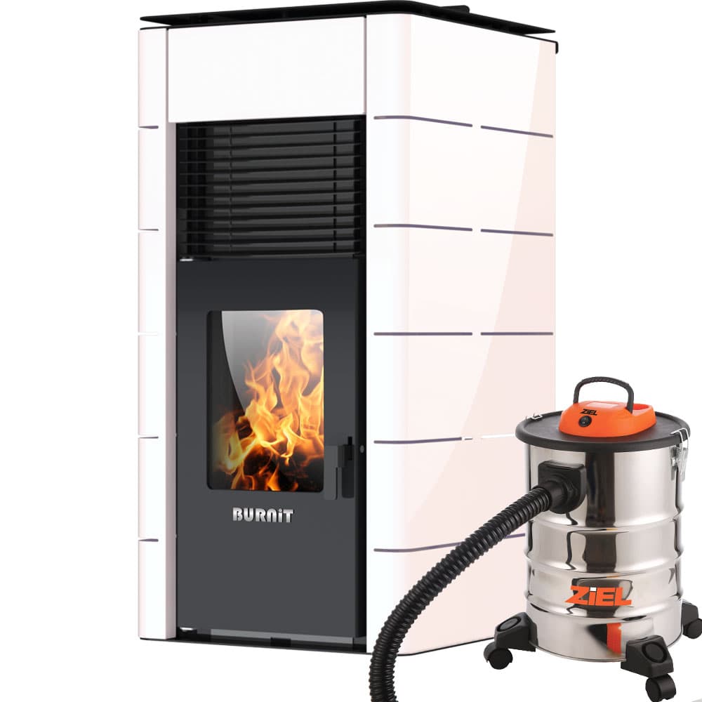 Пелетна камина Burnit Concept 13 с водна риза / Бяла + Прахосмукачка за пепел