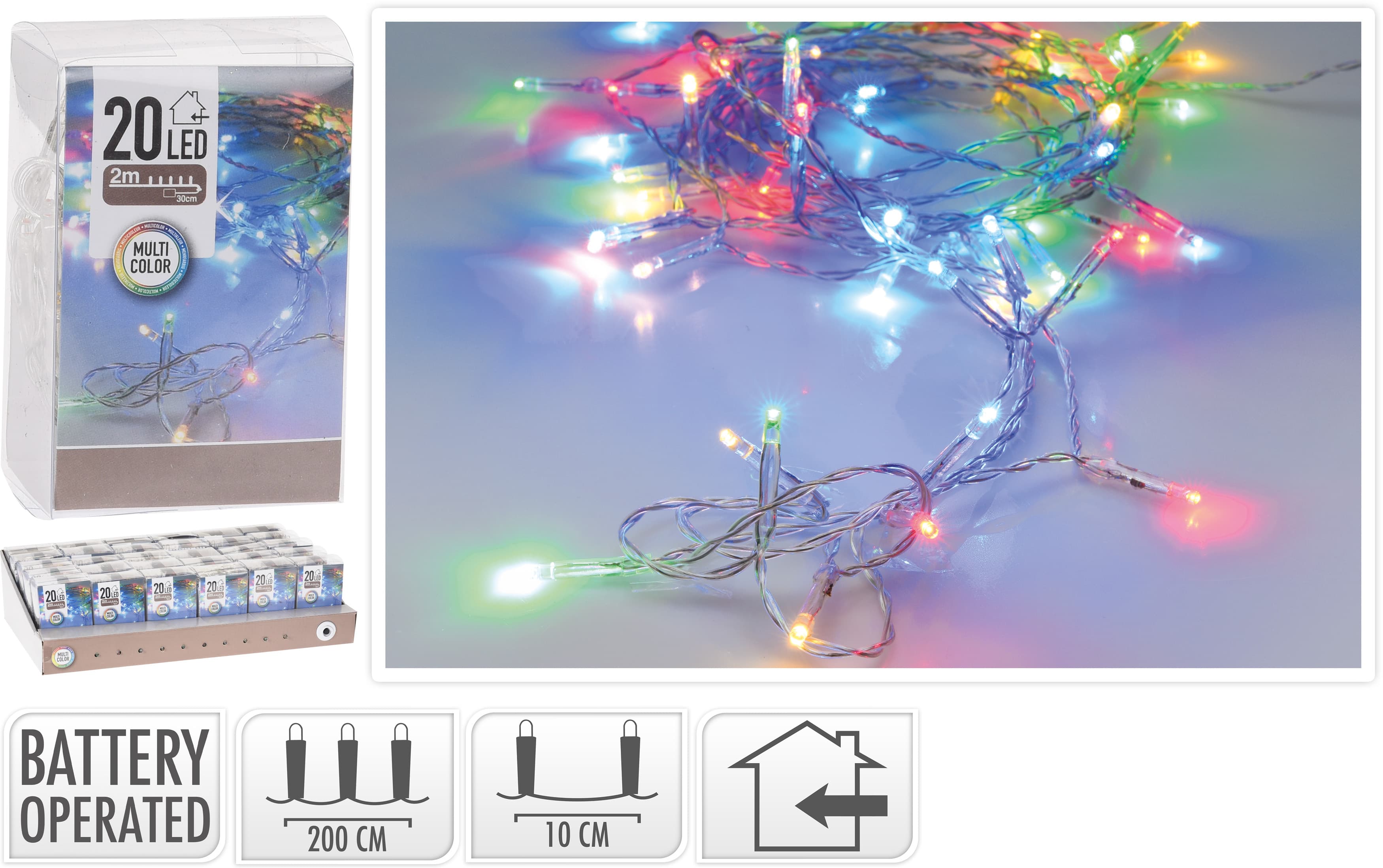 Коледни цветни лампички LED 20 броя