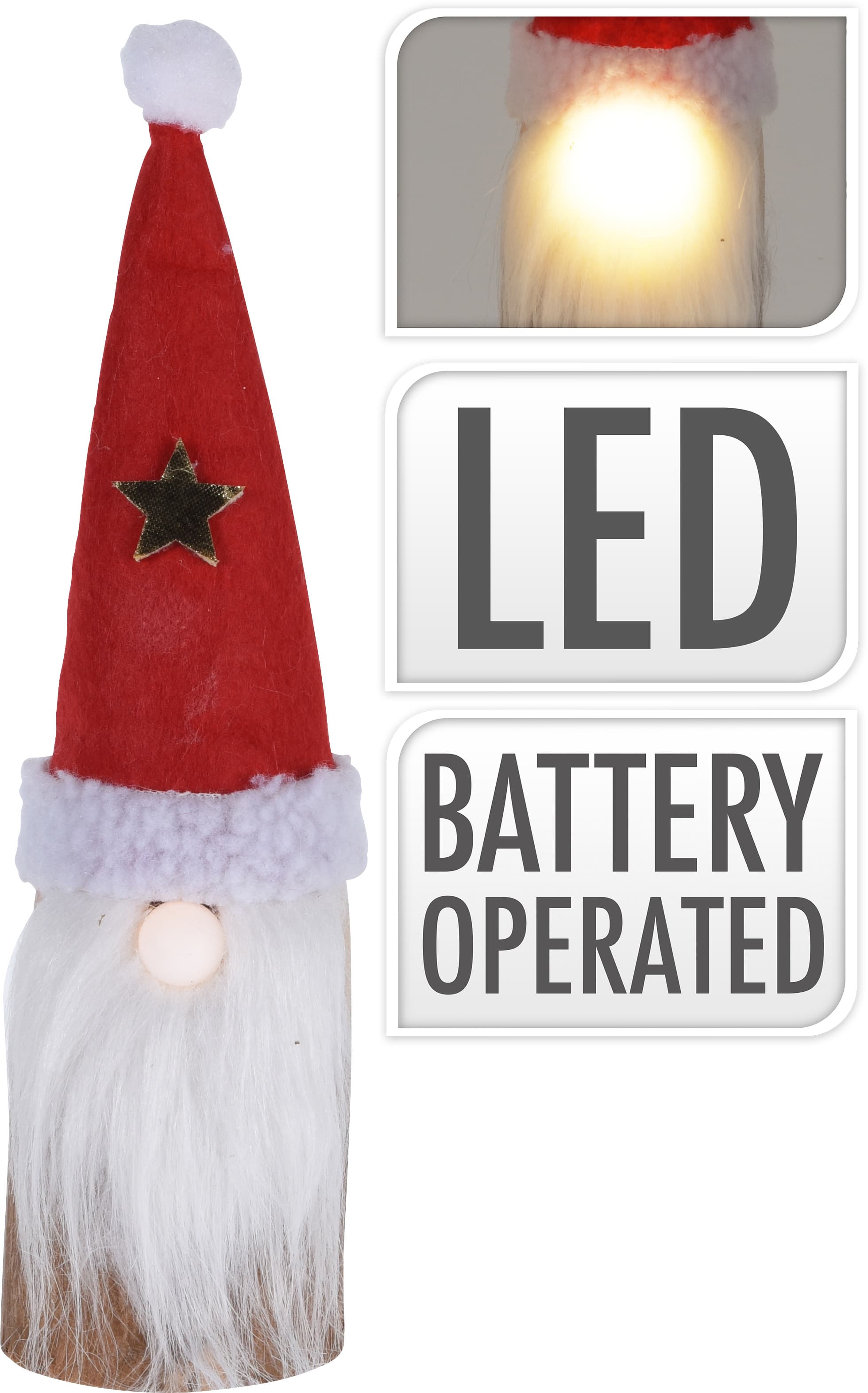 Дядо Коледа със светещ нос LED 25см 