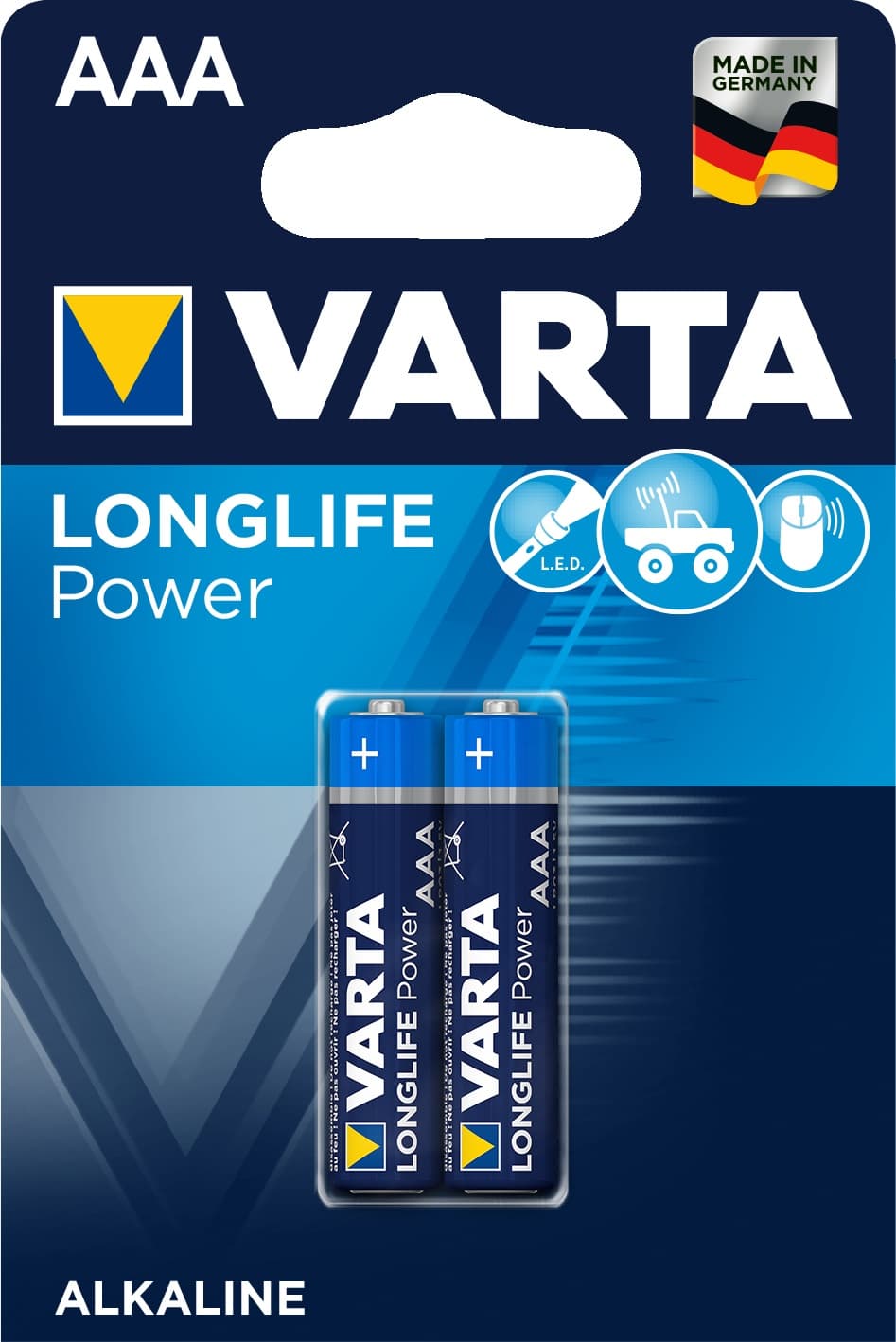 Усилени алкални батерии Varta Longlife Power ААА / LR03 / 2 броя