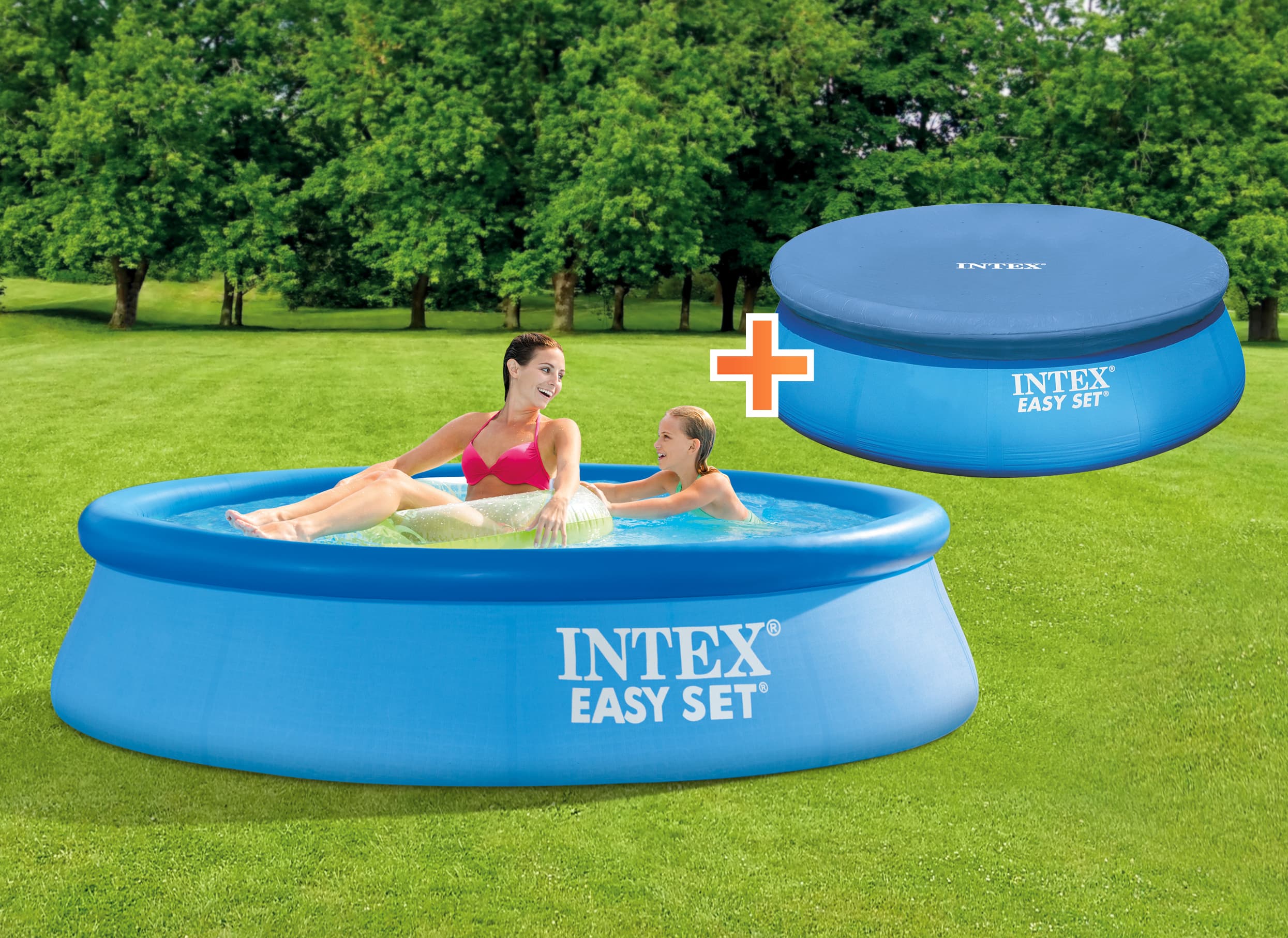 Надуваем басейн Intex Easy Set 28106NP 244х61см + покривало  