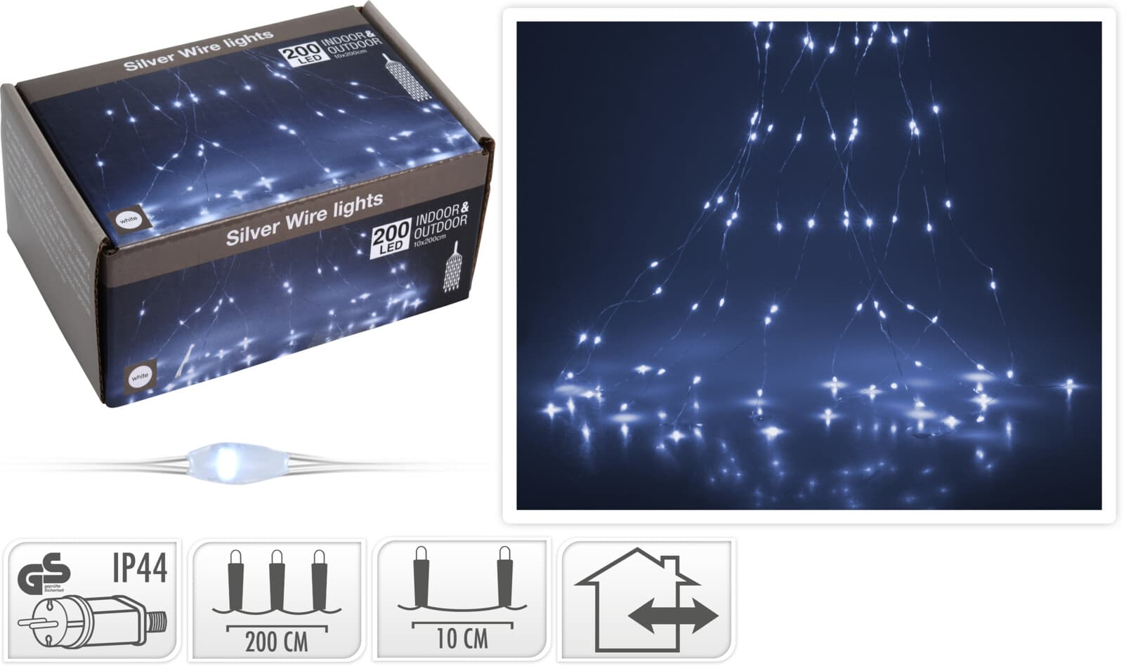 Коледни лампички Silverwire 200 LED бяла светлина IP44 200см