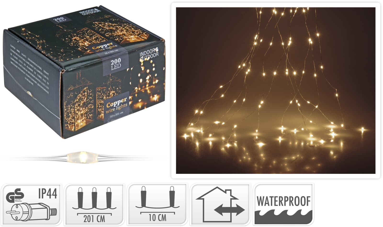 Коледни лампички Silverwire 200 LED топла бяла светлина IP44 201см