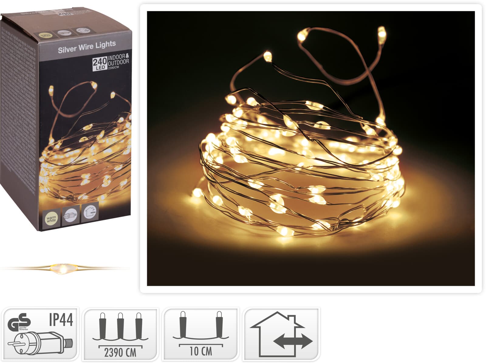 Коледни лампички Silverwire 240 LED топла бяла светлина IP44 2390см