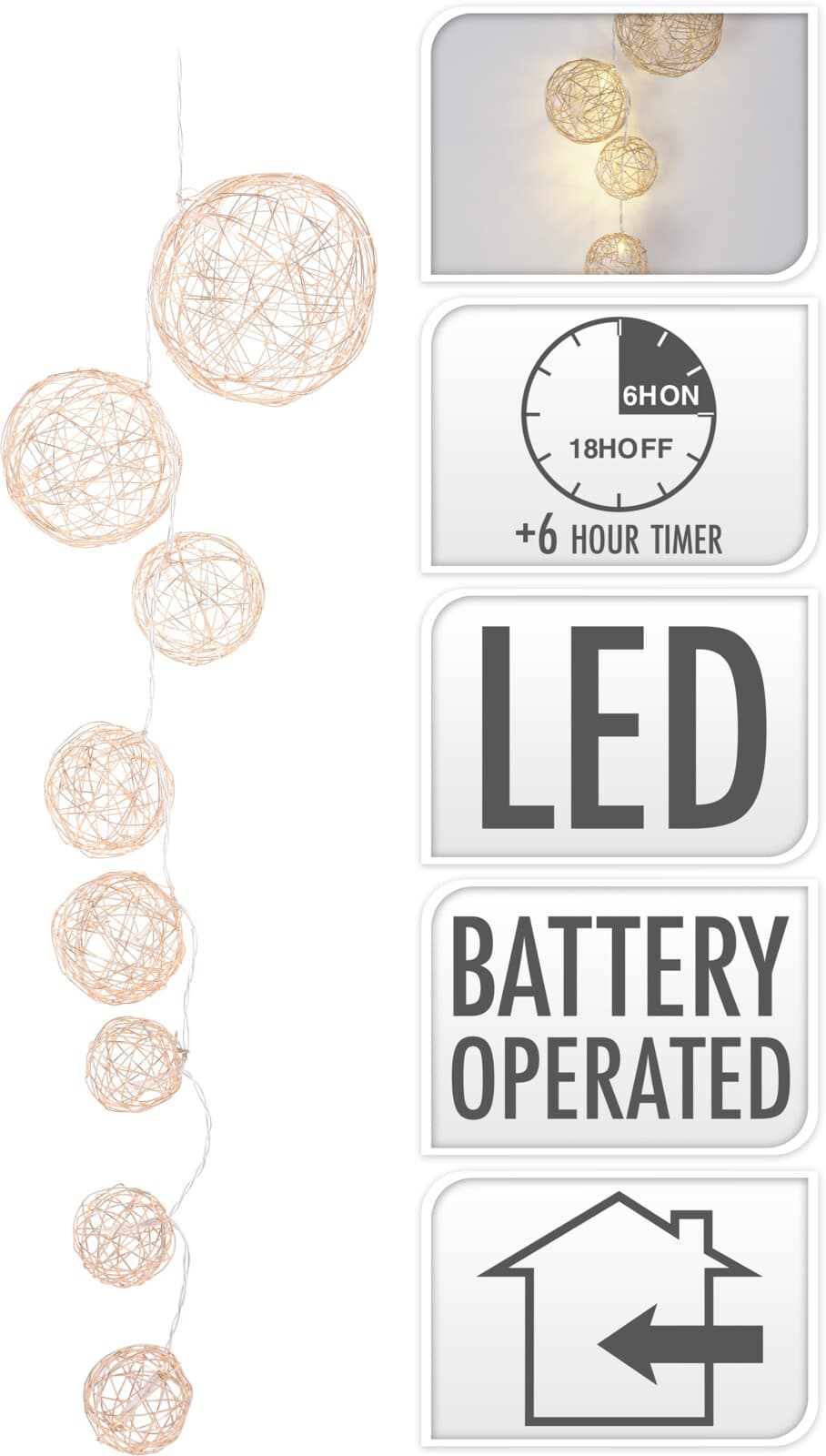 Коледен светещ гирлянд 8 LED 90см златен 