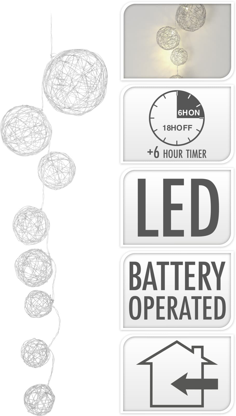 Коледен светещ гирлянд 8 LED 90см сребърен