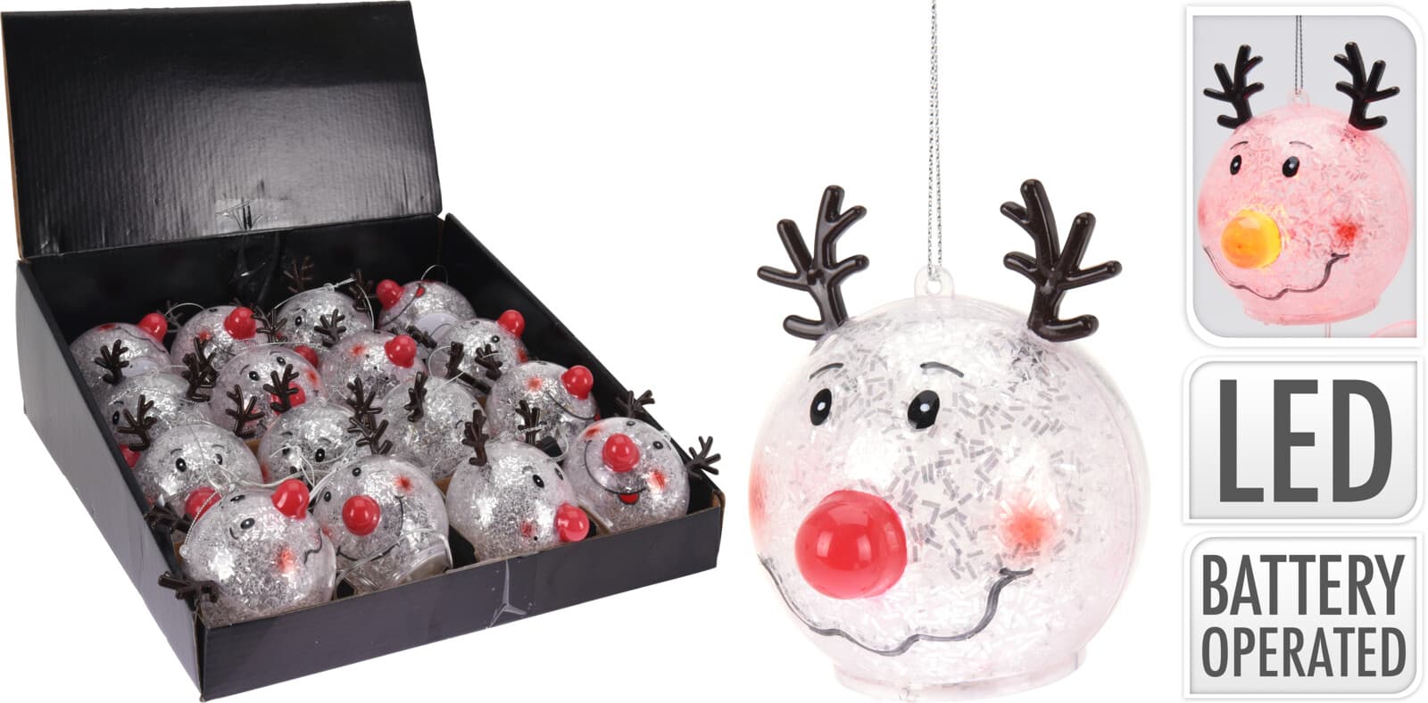 Светеща коледна LED топка Reindeer 8см