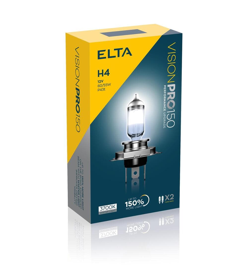 Усилена автомобилна крушка Elta H4 +150% 60/55W / 2 броя