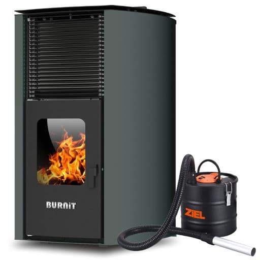 Пелетна камина Burnit Advant V2 13 с водна риза / 13 kW сив антрацит + прахосмукачка за пепел