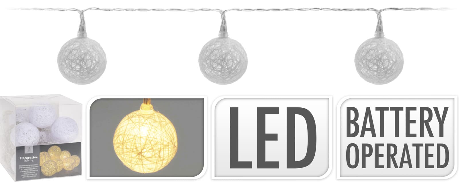 Коледни LED светещи топки бели 4см 10 броя