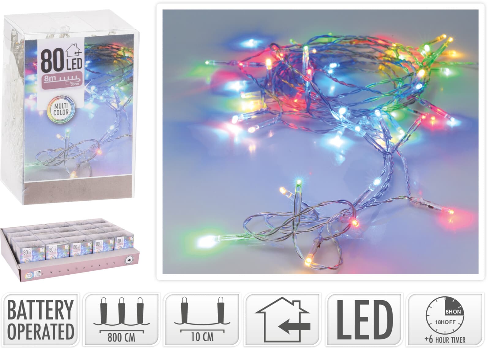 Коледни цветни лампички с таймер 80 LED 