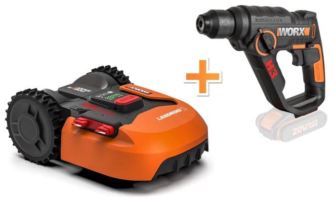 Косачка робот Worx Landroid WR130E 300 м2 + акумулаторен перфоратор Worx WX390.9