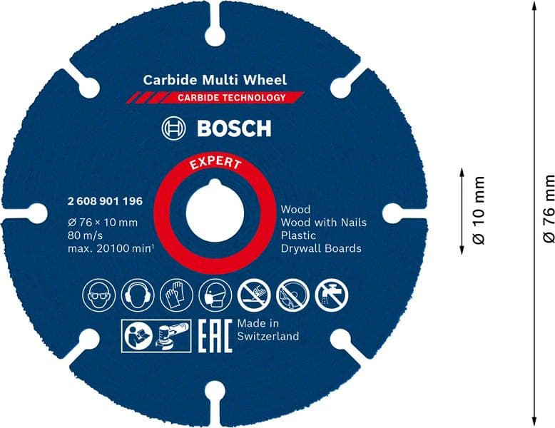 Диск за ъглошлайф за дърво и пластмаса Bosch Expert ø76х10мм