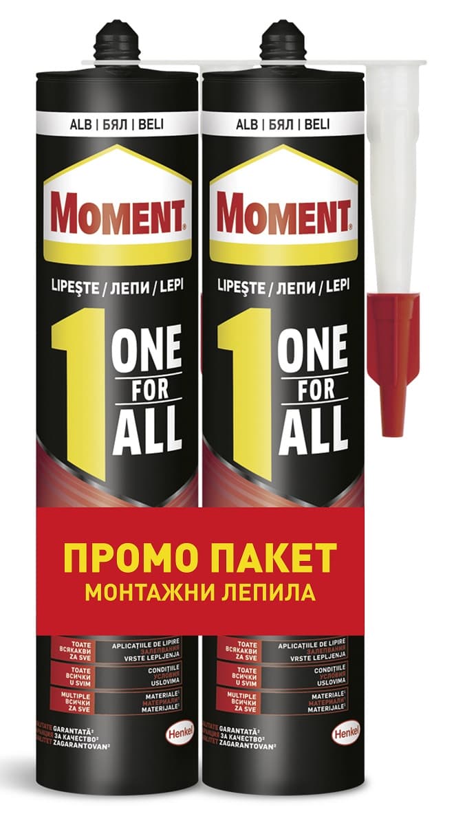 Промо пакет монтажно лепило Moment One For All High Tack бяло 440г / 2 броя