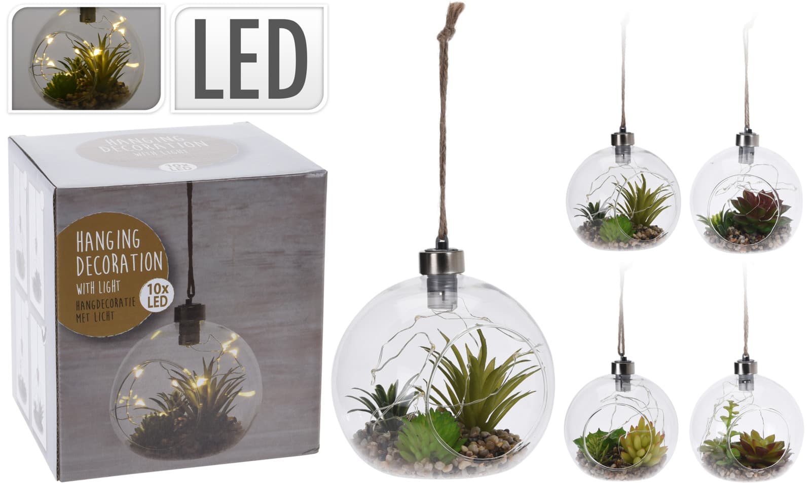 LED декорация с изкуствено растение и камъни 12х12 см