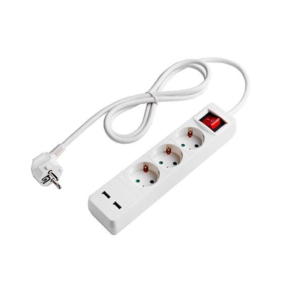 Разклонител 3 гнезда и ключ + 2хUSB Optonica 3500W max 1.5м бял