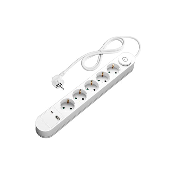 Разклонител 5 гнезда и ключ + USB + USB-C Optonica 3500W max 1.5м бял