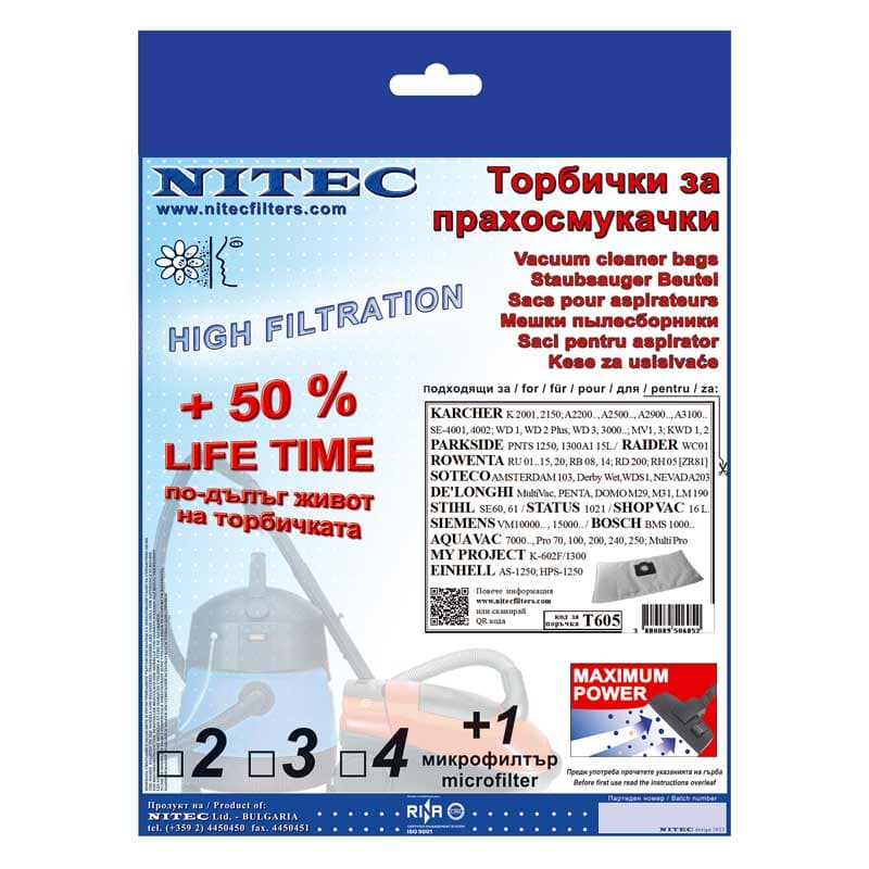 Синтетични торбички за прахосмукачки Nitec T605