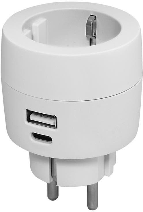 Адаптер за контакт с USB A+C 1 х шуко Commel бял 