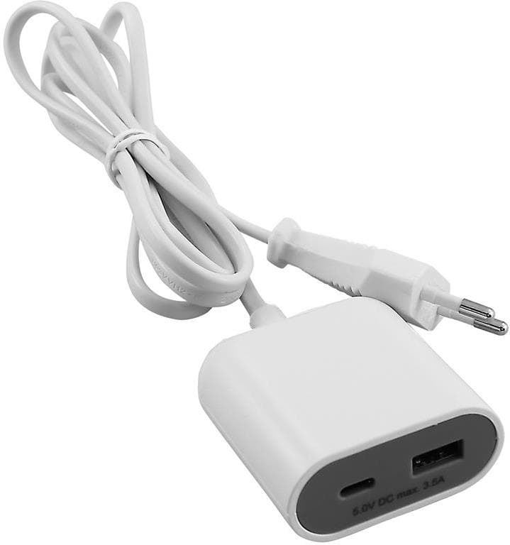 Удължител с кабел 2хUSB за зареждане тип A+C Commel 3A 15W бял 1.5м 